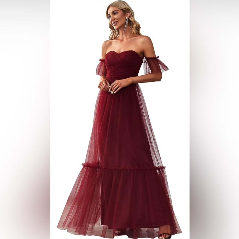 Maxi Sweetheart Off-Shoulder Ruched Tulle Evening Dress
